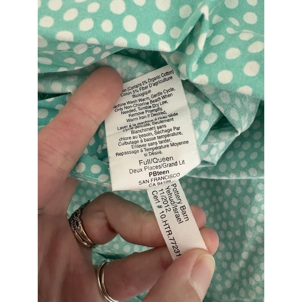 Pottery Barn Dorm Full Sheet Set Pool Damask W/ Aqua‎ Dots Duvet And Shams